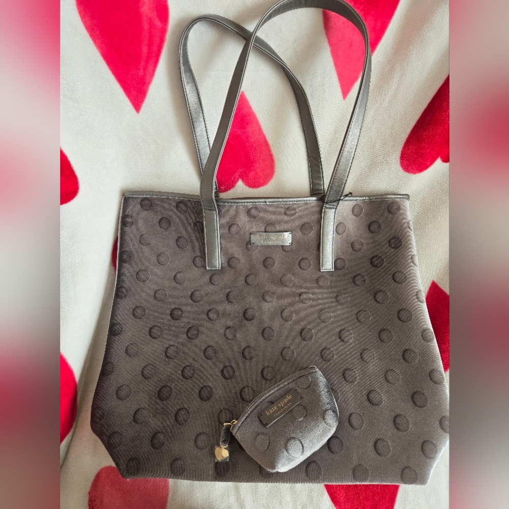 KATE SPADE Velvet Polka Dot Tote and Coin Purse